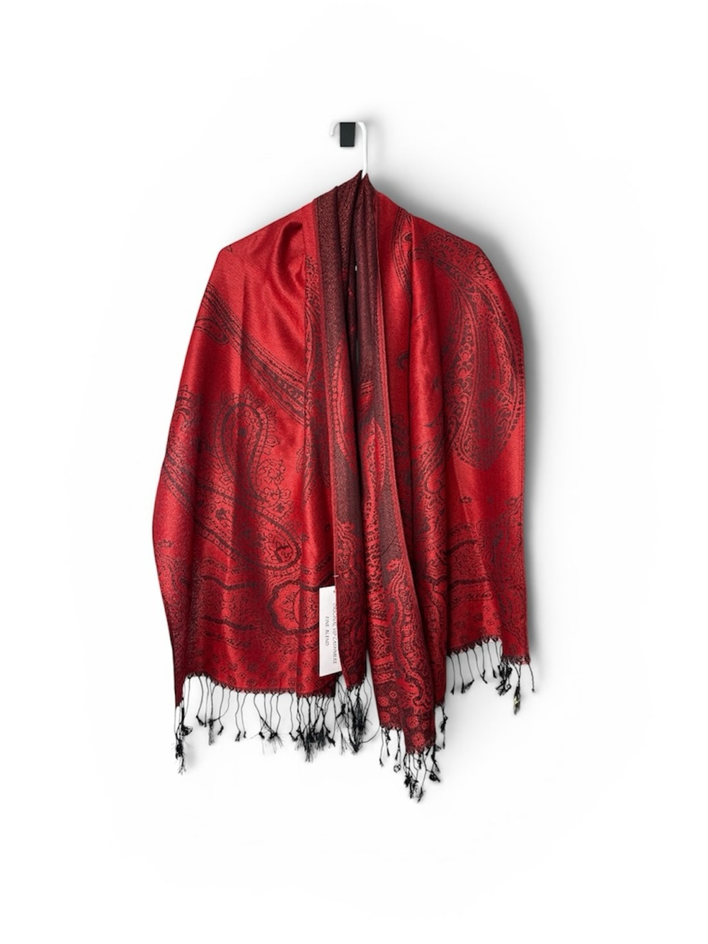 JERUSALEM Cashmere Woven Pashmina Scarf Wrap Red Black Fringe Lightweight Boho